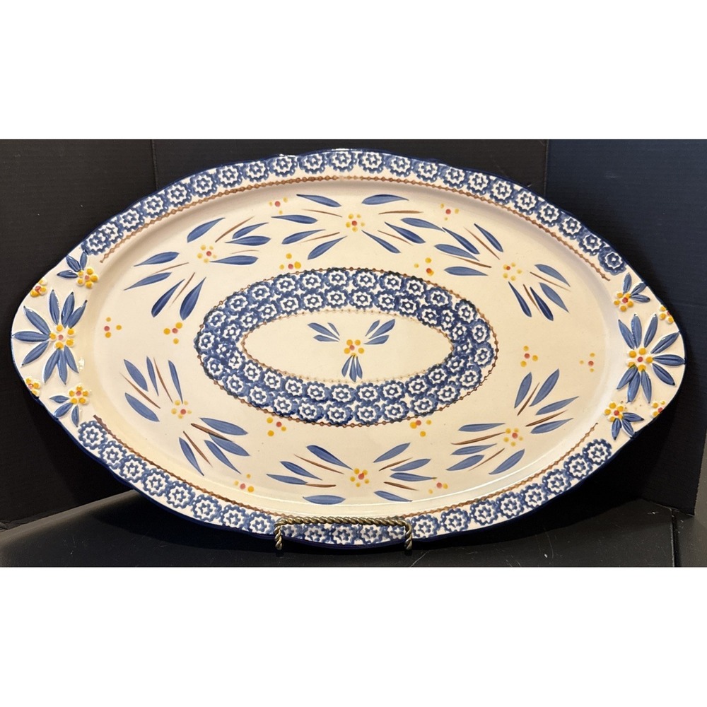 Temptations by Tara Oval Serving Platter Old World Blue Floral Handles 18 X 11‎